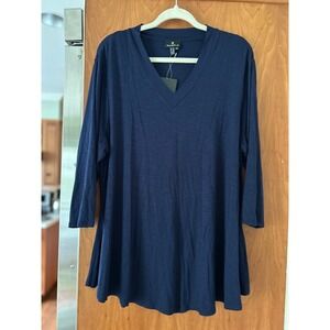 NWT Marble Fashions Co UK Navy Blue V neck tunic 3/4 sleeves XXL